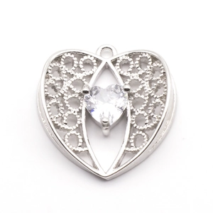 Hollow lace heart pendant with clear zircon inlay in silver metal for DIY jewelry