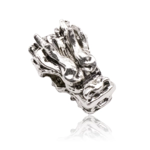 Vintage silver dragon head charm for DIY bracelets with detailed scales and engraving