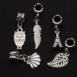 Vintage silver owl Eiffel Tower and leaf metal charms for DIY jewelry making