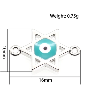 Star-shaped evil eye jewelry connector in silver metal for bracelets and necklaces