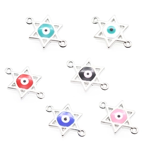 Star of David charms with Evil Eye enamel in 6 colors for jewelry making connectors