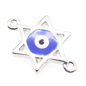 Detailed macro view of silver star of David evil eye charm connector for jewelry