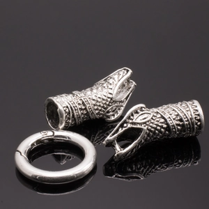 Vintage silver dragon head connector set with spring ring clasp for DIY jewelry