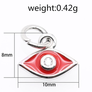 Silver evil eye pendant charm with red enamel, clear zircon and spring ring clasp