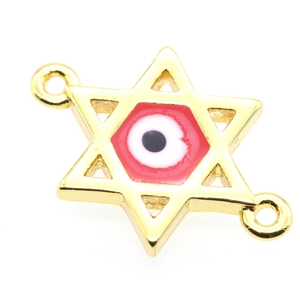 Detailed view of a gold六芒星 connector with an evil eye inlay for DIY jewelry crafting