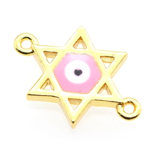 Detail of pink enamel Star of David connector with heart-shaped evil eye for jewelry