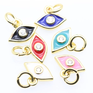 Set of six colorful enamel evil eye charms in gold plating for DIY jewelry making