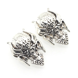 Retro vintage skull head beads for DIY jewelry with silver plated antique finish
