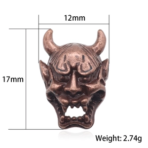 Vintage red copper Hannya mask bead for DIY jewelry, 17mm x 12mm size details