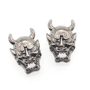 Pair of retro zinc alloy Hannya mask charms in gun-black finish for DIY bracelet making