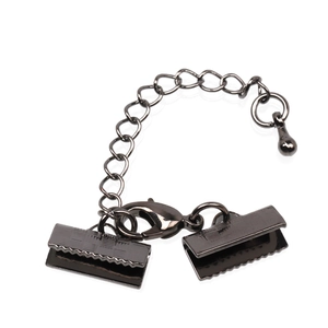 Gunmetal lobster clasp set with ribbon crimp ends and extension chain for DIY jewelry