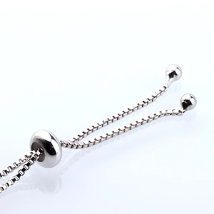 Adjustable silver box chain bracelet with sliding bolo clasp and polished ball ends
