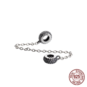 Cadena de Seguridad de Plata de Ley 925 Para Pulsera de Abalorios Strass Corazón Estrella DIY Accesorio Joyería Mujer