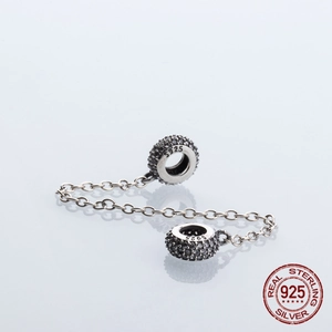 Cadena de seguridad de plata de ley S925 con piedras negras para pulseras y collares