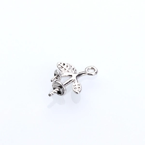 Silver flower petal pearl pendant connector with leaf details for DIY jewelry making