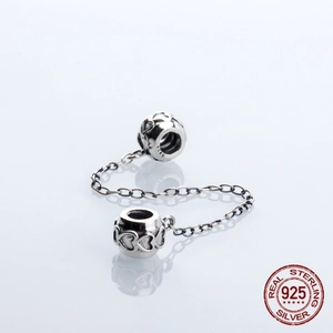 Cadena de seguridad de plata S925 con cuentas de corazones huecos para pulseras DIY