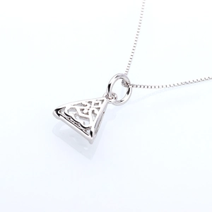 Hollow triangle necklace with Celtic Knot pendant on silver box chain jewelry