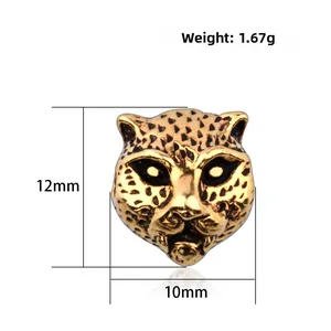 Goldener Leopardenkopf-Anhänger mit schwarzem Emaille und Ausschnittaugen für DIY-Schmuck