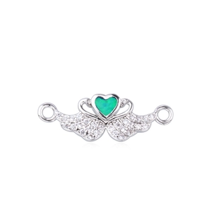 Gold-plated angel wing heart opal connector for DIY necklace and bracelet jewelry