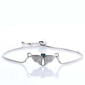 Silver angel wings opal bracelet with heart pendant and adjustable bolo box chain