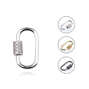 Copper Micro Pave Zirconia Oval Carabiner Clasp Screw Lock Connector For DIY Necklace Bracelet Jewelry Making Accessories