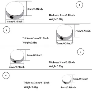 Tableau des tailles pour perles rondes dorées montrant quatre diamètres et poids différents