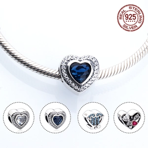 S925 Sterling Silver Heart Charms Beads For DIY Jewelry Bracelet Making Rhinestone Heart Dangle Pendants Accessories For Women