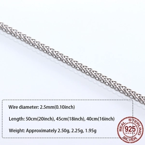 Polished S925 sterling silver spiga wheat chain for women with 2.5mm width options