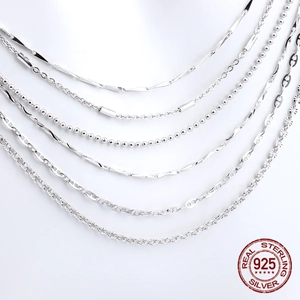 Authentic 925 Sterling Silver Chain Necklace For Women Men Minimalist Italian Box Snake Curb Link Thin Chain Necklace Jewelry Base