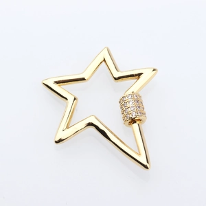 Close-up of gold star screw lock clasp with clear zircon stones for DIY jewelry making