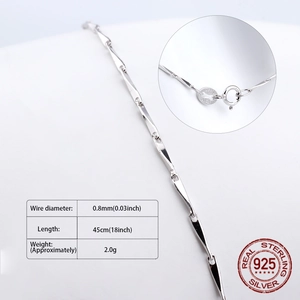 S925 sterling silver rope chain necklace with 0.8mm width and 45cm length for women