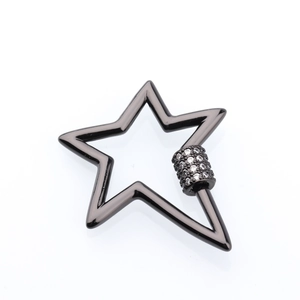 Detail of gunmetal star screw lock with white rhinestones for DIY jewelry making