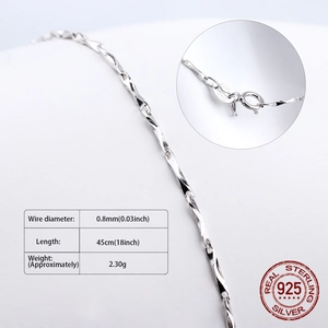 Minimalist S925 sterling silver 0.8mm twist chain necklace with 45cm length for women