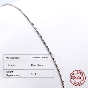Collier chaîne box en argent sterling S925 poli style minimaliste longueur 45cm