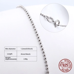 Minimalist S925 sterling silver bead chain 45cm necklace with spring clasp and Italy stamp