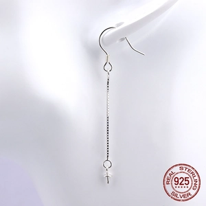 S925 sterling silver earring hook with box chain and needle cup base for DIY jewelry