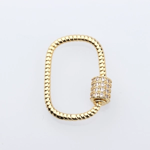 Detail of gold twisted rope carabiner lock with micro-pave cubic zirconia screw clasp
