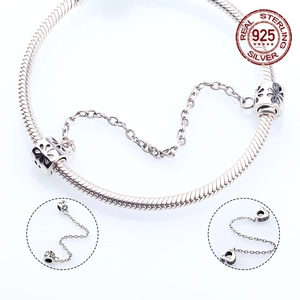 925 Sterlingsilber Sicherheitskette Für DIY Armband Herstellung Hohl Blume Herz Anhänger Schwarz Strass Charms Damen Schmuckzubehör