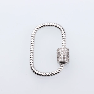 Macro view of silver rope texture screw clasp with shimmering micro-pave cubic zirconia