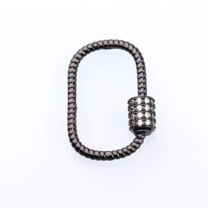 Detailed macro view of dark gunmetal twist rope oval screw clasp with micro-paved zircons