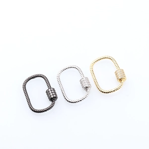 Detailed oval screw clasp with twisted rope texture and micro-pave cubic zirconia stones