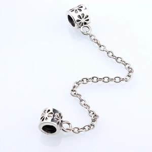 S925 Sterling Silber Sicherheitskette für Charms mit hohl geschnittenem Blumenmuster