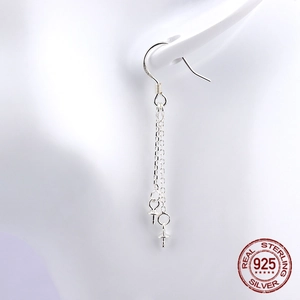 S925 sterling silver drop earrings hooks with double chain dangle for DIY jewelry making