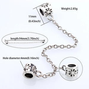 S925 Sterling Silber Sicherheitskette für Charms-Armbänder mit hohlem Blumenmuster