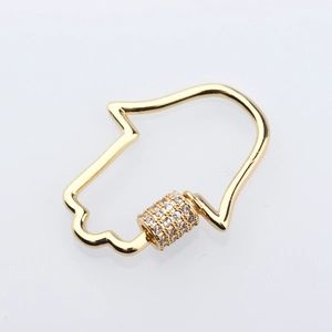 Golden Hamsa hand jewelry connector with micro-inlaid zircon and spiral screw lock mechanism