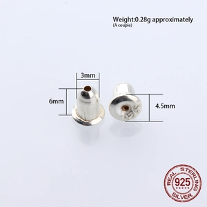 S925 sterling silver bullet earring backs with engraved hallmark and 6mm height dimensions