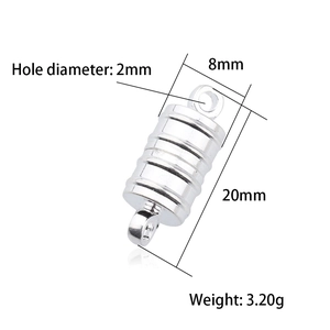 Silver magnetic cylinder clasp for jewelry making with 20mm length and textured finish