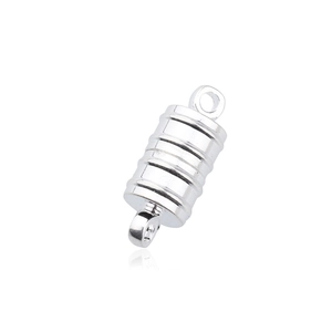 Cylindrical silver magnetic clasp connector for DIY jewelry making with threaded details