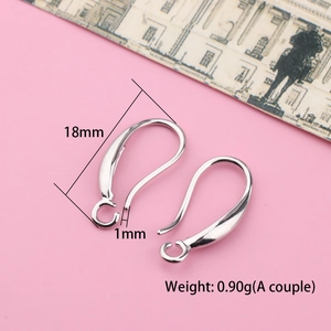 Detailed view of silver DIY earring hooks with 18mm height and 0.90g weight specification
