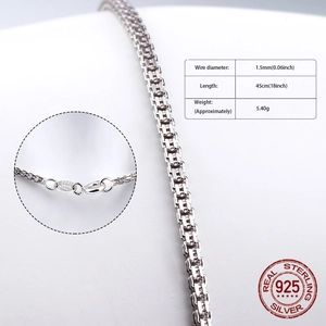Close-up of 1.5mm S925 sterling silver box chain necklace with lobster clasp detail